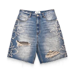 We Are Righteous "Pearl Distressed" Denim Shorts