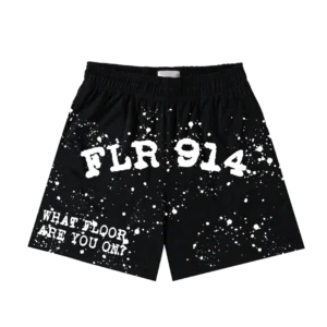 FLR 914 "Paint Splatter" Black Mesh Shorts