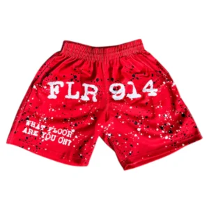 FLR 914 "Paint Splatter" Red Mesh Shorts